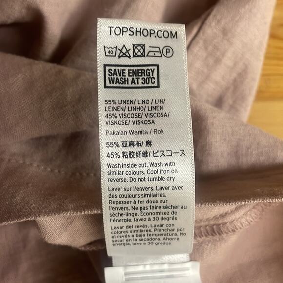 Topshop rose paper bag waist button up front linen blend mini skirt women's 8 - Picture 11 of 11